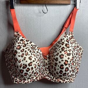 Modern Movement Brown, White and Orange Leopard Print Bra Size 36DDD